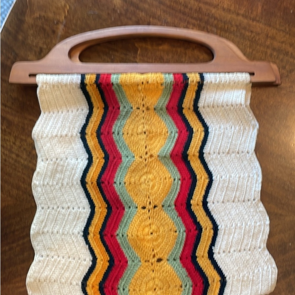 Colorful Knit Handbag with Wooden Handle